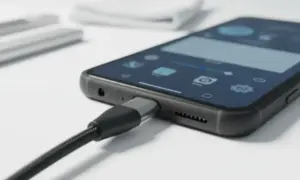 Smartphone connected with USB-C cable