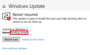 Windows 11 Windows Update page showing a pending restart