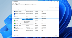 Task Manager Startup apps list on Windows 11 with several apps enabled