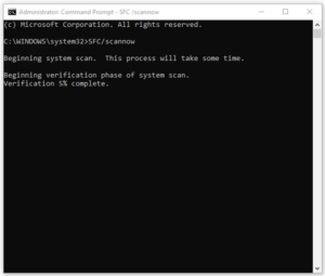 [Screenshot: Command Prompt showing the SFC scan progress]