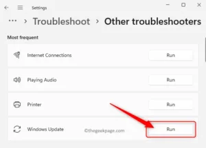 windows update troubleshooter run button settings